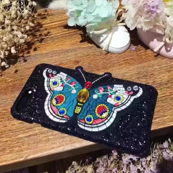 Hard PC Korea Style Girls Beauty Butterfly Embroidery Glitter Back Cover Cell