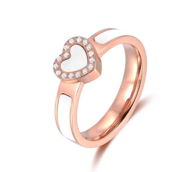 Heart Design White Shell Nobility Ring Stainless Stell Zircon Dimaond Finger
