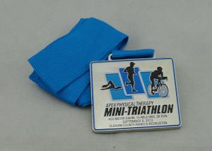 Wholesale Mini Triathlon Blue Ribbon Medals Die Casting , Nickel Plating from china suppliers