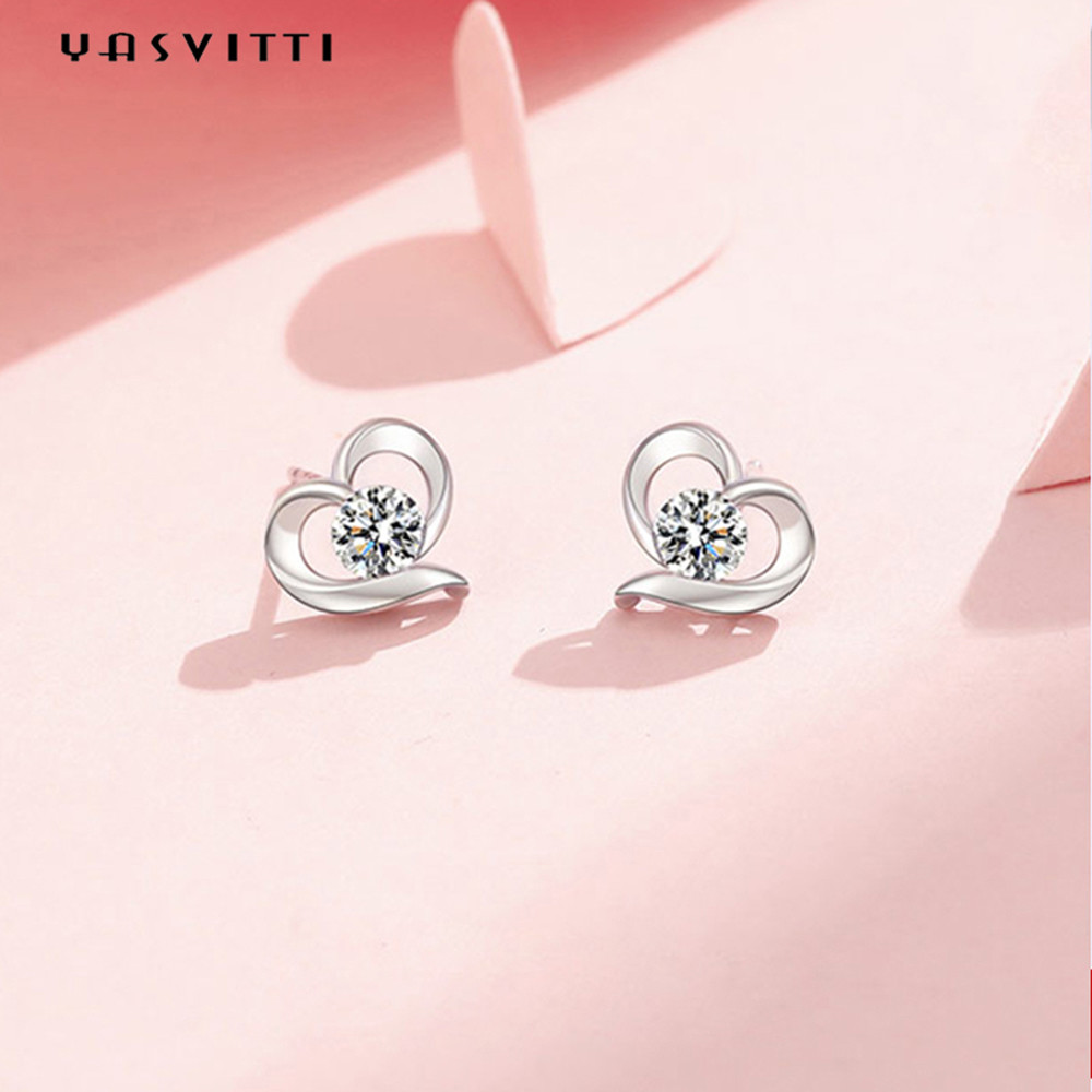 2.87g 0.39in Sterling Silver Heart Stud Earrings ODM White 925 Sterling Silver Stud