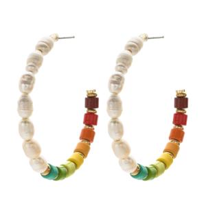 Wholesale Alloy Beads Enamel Hoop Earrings , Freshwater Pearls Hoop Beaded Earrings from china suppliers