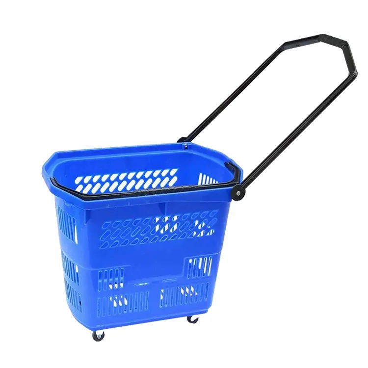 Multipurpose Supermarket Shopping Basket Drawstring Pulley Plastic Shopping Basket