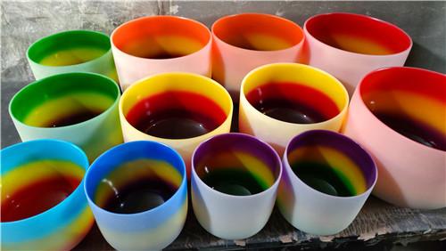 Rainbow Frosted color Chakra Quartz Crystal Singing Bowl For Sound Healing one set
