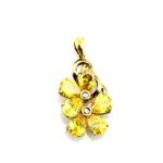18K Gold Plated Sterling Silver Jewelry Yellow Cubic Zircon Flower Pendant ( P39