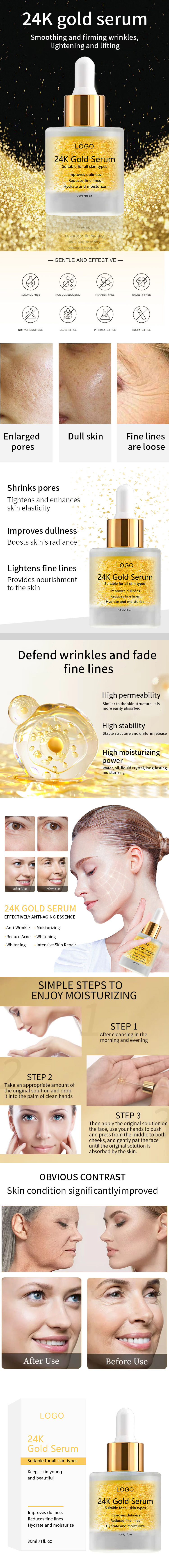 Moisturizing Fade Fine Lift Serum 24k Gold Essence Face Instant Tightening Skin Care Serum