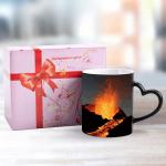 Ceramic Heat Sensitive Coffee Cups Discoloration Cup with Heart Shaped Handle