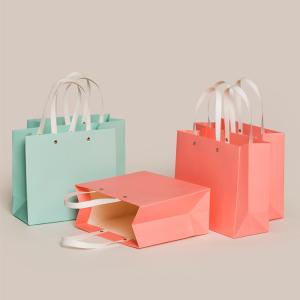 Wholesale Ribbon Pantome Paper Shopping Bags With Handles Custom Made from china suppliers