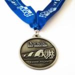 Antique Silver Finish Round Marathon Zinc Alloy Medal With Sublimation Ribbon
