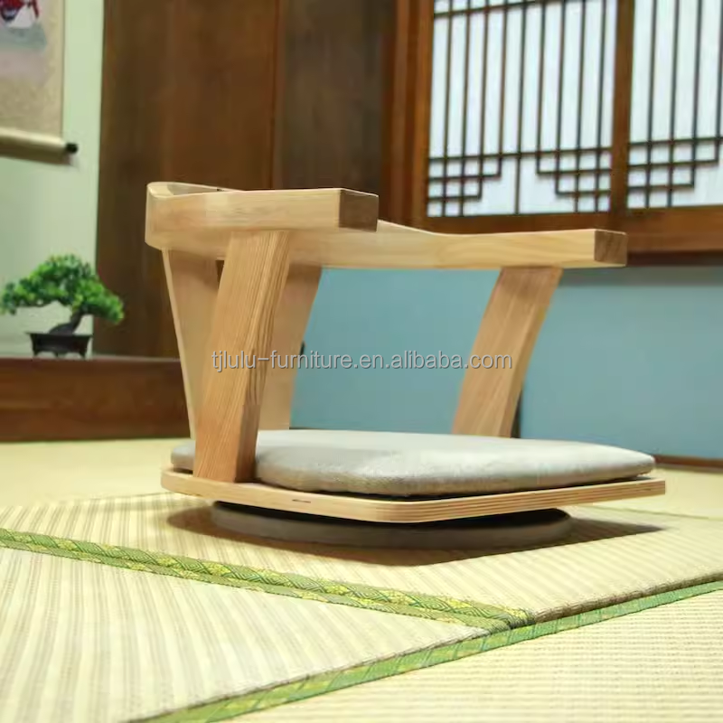 Solid Wood Living Room Furniture Japanese Tatami Floor Chair with Back Support and No Backrest