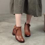 S321 Round toe flat wedge heel top layer cowhide mid-tube women's boots leather