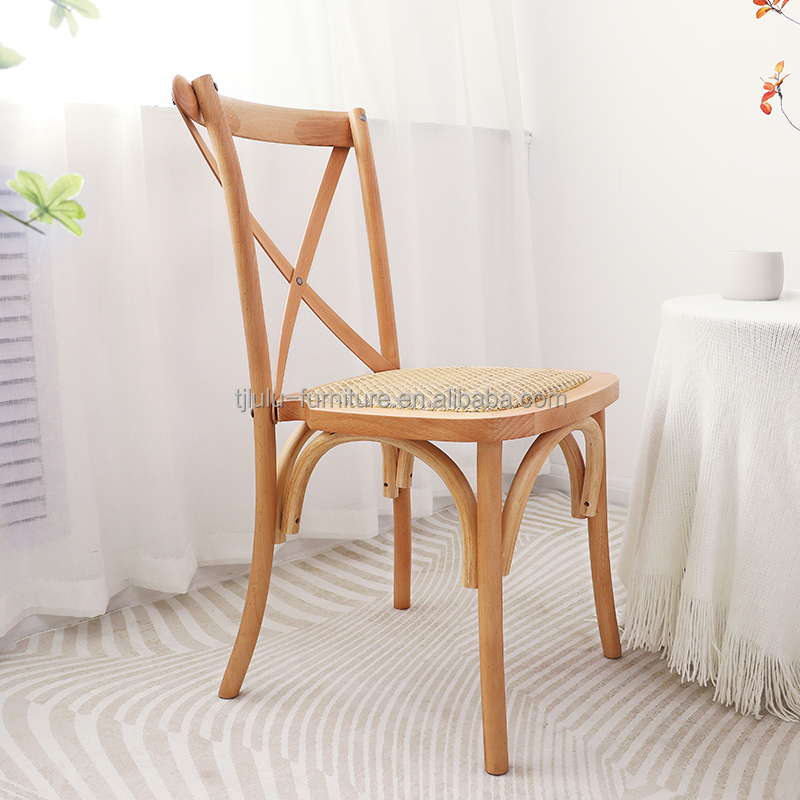 Nature Color Modern Solid Wood X Cross Back Banquet Chair with Rattan Cushion for Wedding and Restaurant