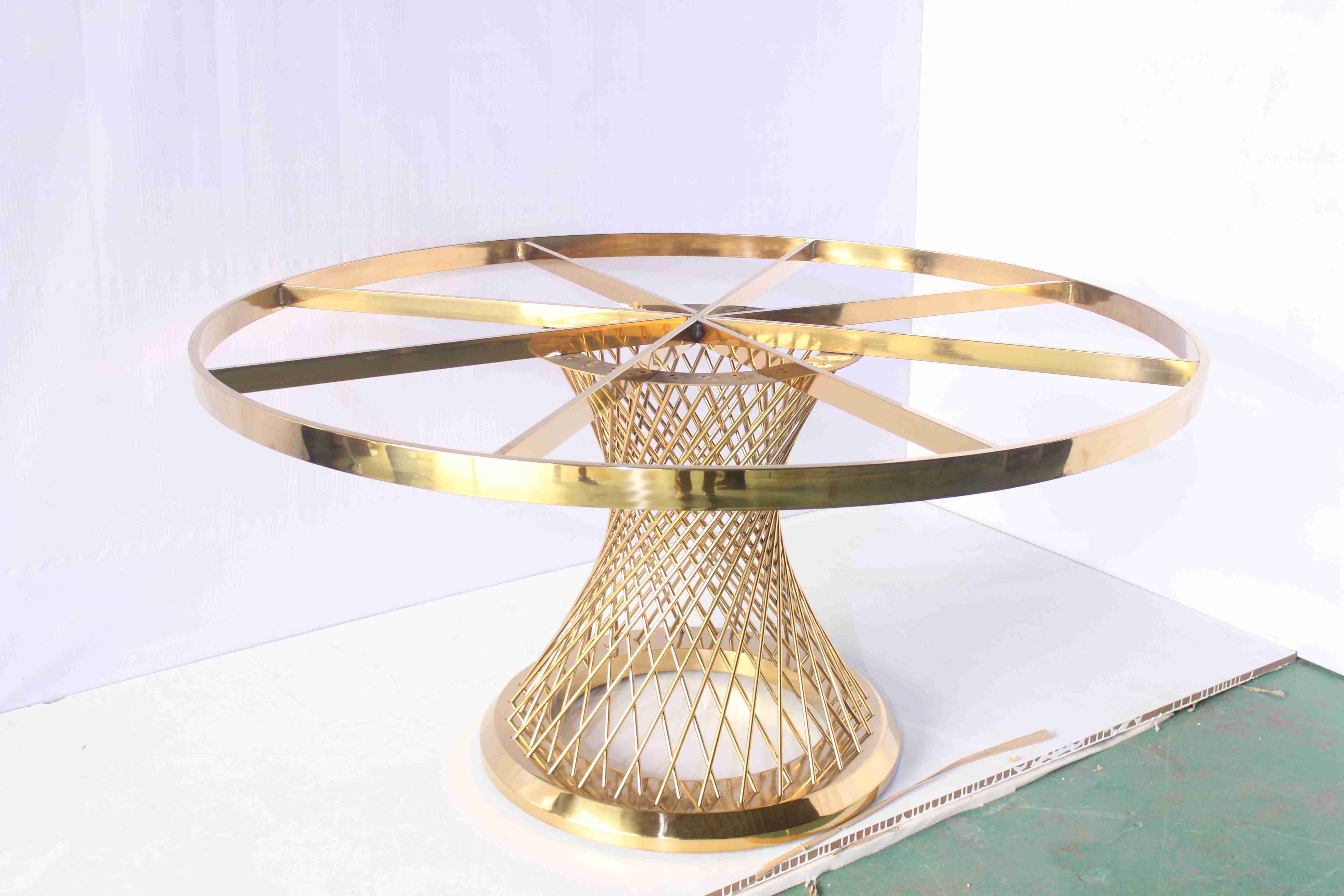Faux Marble Tabletop Modern Pedestal Dining Table Golden Stainless Steel Frame