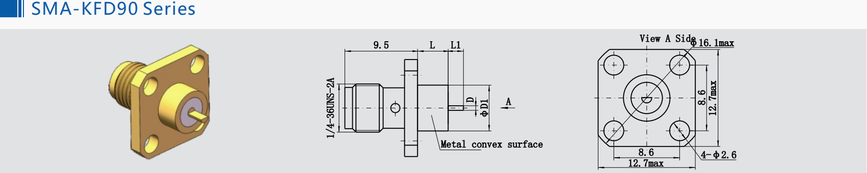 Gold Plated SMA Female 2-hole Flange RF Coaxial Connector for Automotion Antenna