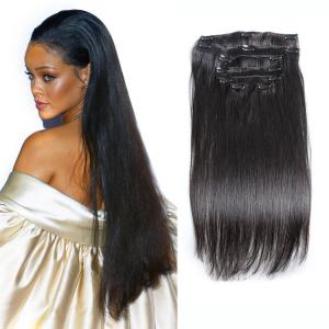 Wholesale Color #1 Black Hair Clip In Human Hair Thick 7 Pieces 14 Clips Brazilian Human Hair Extension from china suppliers