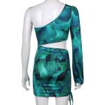 OEM maufactory Tie Dye Oblique Shoulder Polyester Commute Hip Rope Skirt