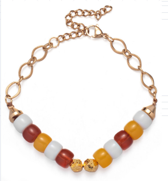 Stainless Steel Forte Beads Bracelet 18k Vacuum Gold Plating with Chain