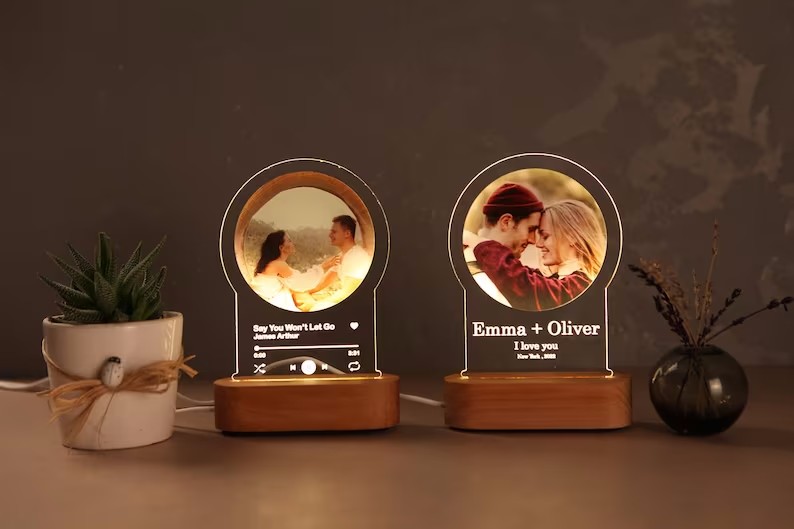 wooden Night Light stand with Your Photo Romantic Gift for Couples Gift for Her Anniversary Gift for Him Engagement Wedding