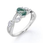 Snowflake Hexagon Moss Agate Ring with Moissanites for Women