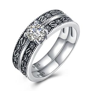 Wholesale High Quality Classic 925 Sterling Silver Diamond Studded Cluster Engagement Wedding Rings Set from china suppliers