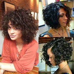 China Brazilian Short Bouncy Curly Human Hair Full Lace Wigs with Baby Hair for Black Women Natural Color on sale