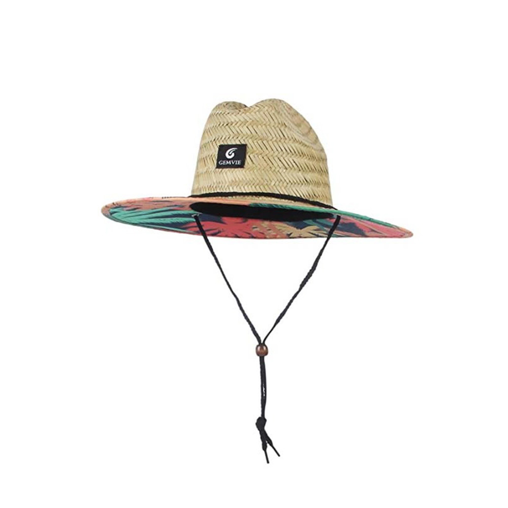 11.5cm Wide Brim Patch Straw Hat Woven Raffia Grass For Surfing