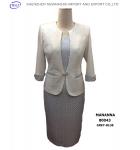 Grey-blue/pink collarless blended woven ladies dress suit