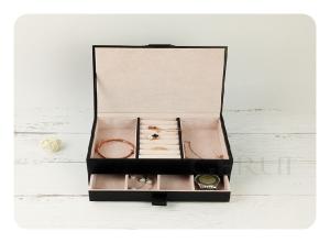 Wholesale SGS Leather Ring Jewelry Packaging Boxes Drawe Black Color 19.1*14.2*7.3cm from china suppliers