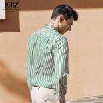 Customized Green Striped Long-Sleeved Men's Business Formal Shirt for Spring