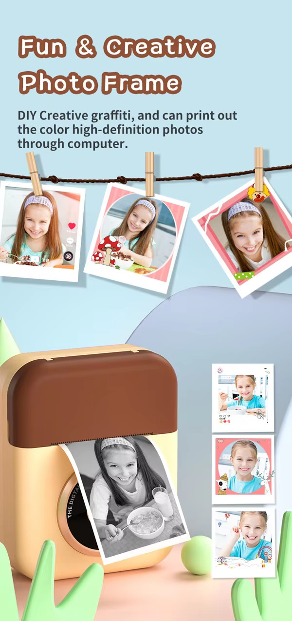 Small Compact Childrens Printable Camera Selfie Digital 1080P Thermal