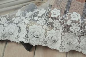 Wholesale Soft Graceful White Nylon Lace Trim , Floral Wide Mesh Tulle Lace Trim By The Yard from china suppliers