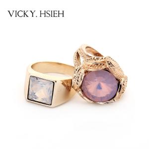 China VICKY.HSIEH Multi Tone Pink Opal Stone Ring Set 2 pcs on sale