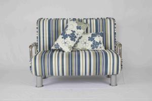 Wholesale 30KG Modern Home Sofa Bed Rounded Edges With Chrome Legs Armrest Blue And White from china suppliers