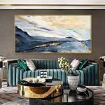 Blue Gold Foil Abstract Landscape Oil Painting On Canvas Hand Painted Modern