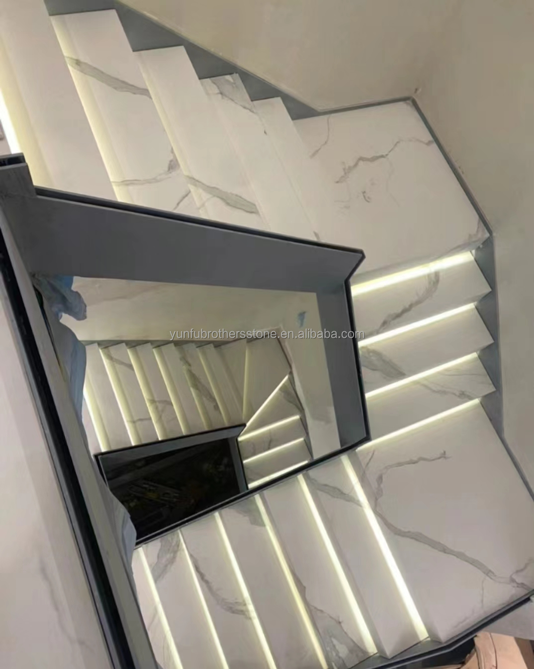 Modern Design Style Straight Stair Customized Luxury Artificial Marble Staircase