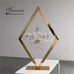 ZT-407 New Gold diamond stand with Hanging Crystal candles holder for wedding