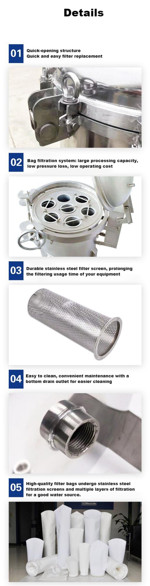 Liquid Purification 62KG Stainless Steel Bag Filter With Core Components