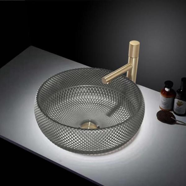 12mm Thickness Crystal Glass Vessel Basins In Dark Gray Color For Office Art
