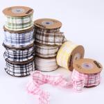 Korea Lattice Blue And White Gingham Ribbon 38mm Polyester Pink Tartan Ribbon