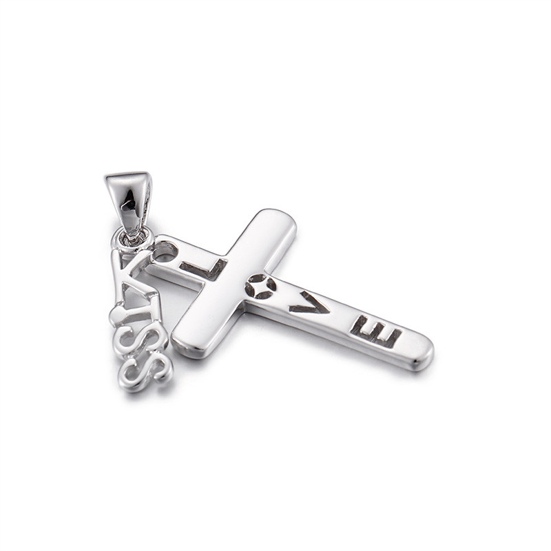 2.89g Sterling Silver CZ Cross Pendant OEM Love Letter Pendant Necklace