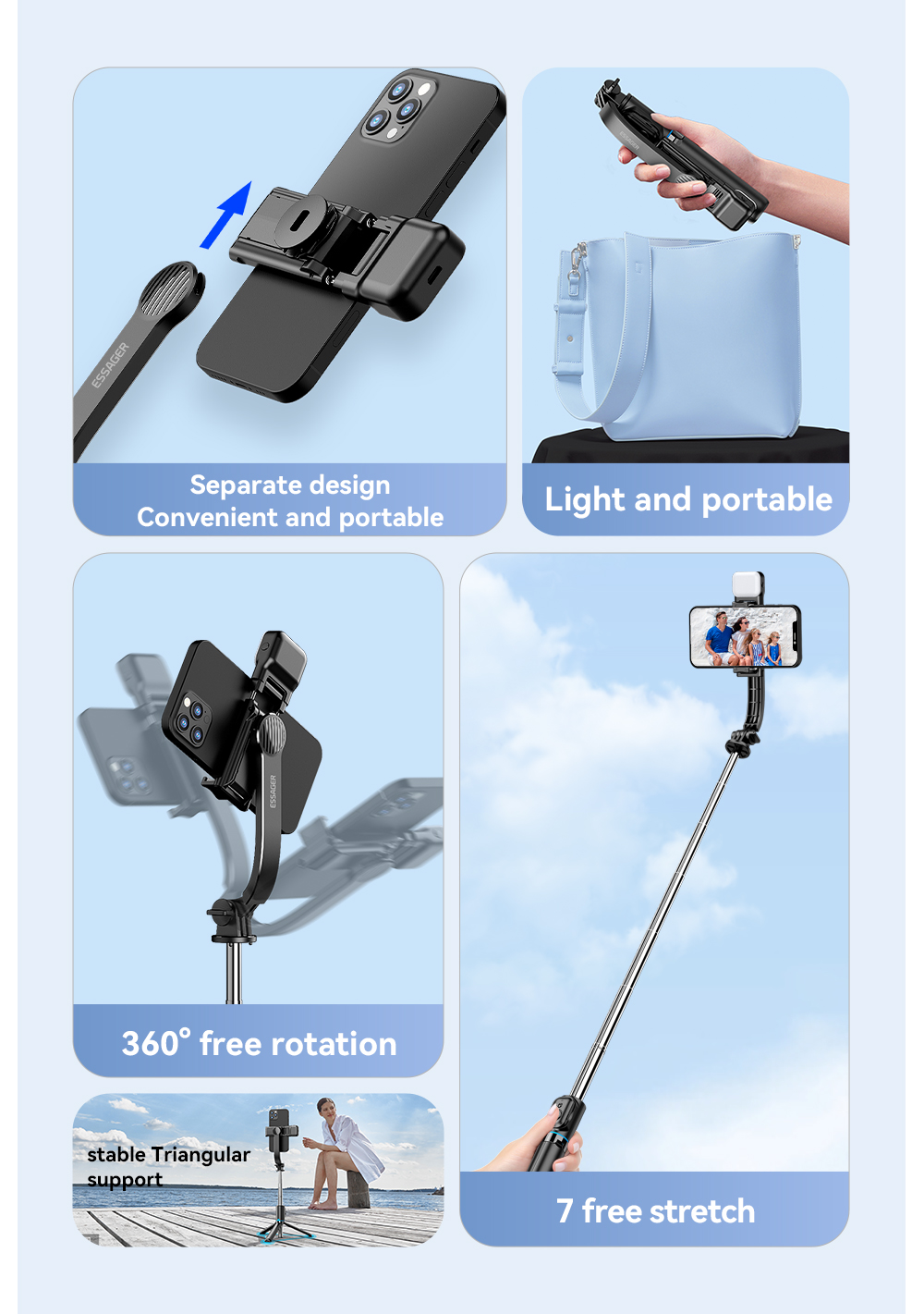 Bluetooth Remote Control Long Selfie Stick Adjustable For Mobile Phones