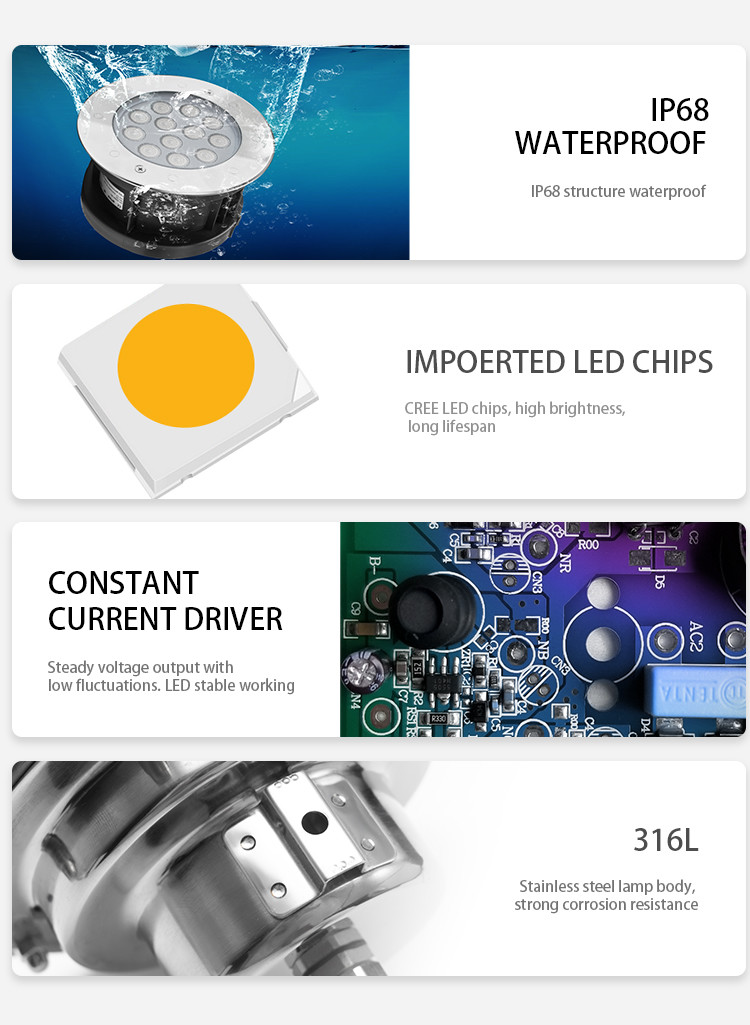 Small Pool Underwater LED Spotlights Dmx512 Muti Color SS316L 18W Excessed Install