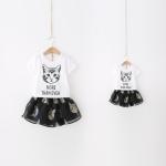2016 Fashion Parent-child outfits Summer White Cat Top+Cute Kitten Skirt 2 PCS