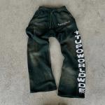 Custom Flare Sweat Pant Relaxed Trousers Sun Faded Puff Print Bootcut Acid Wash