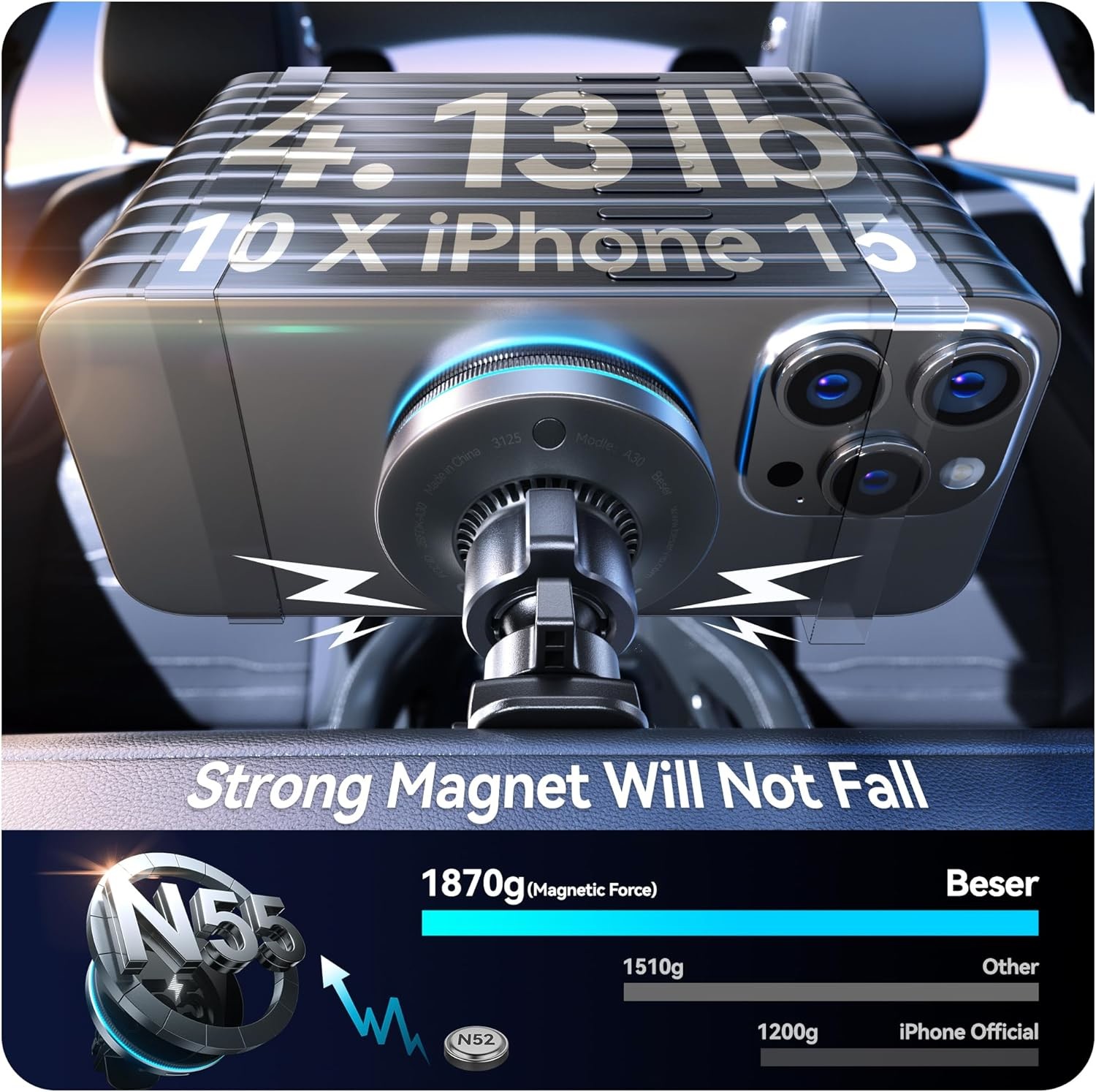 Magic Circle Pro 15W Car Wireless Charger Phone Holder Fast Charging With Magnet