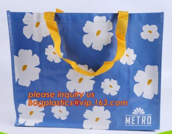 Premium eco wholesale custom print laminated gold metallic polypropylene woven tote bag,grocery Fabric Tote PP Woven Sho
