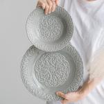 Business Gifts Retro Ceramic Bowl Plate Set French Dinner Plate Embossed