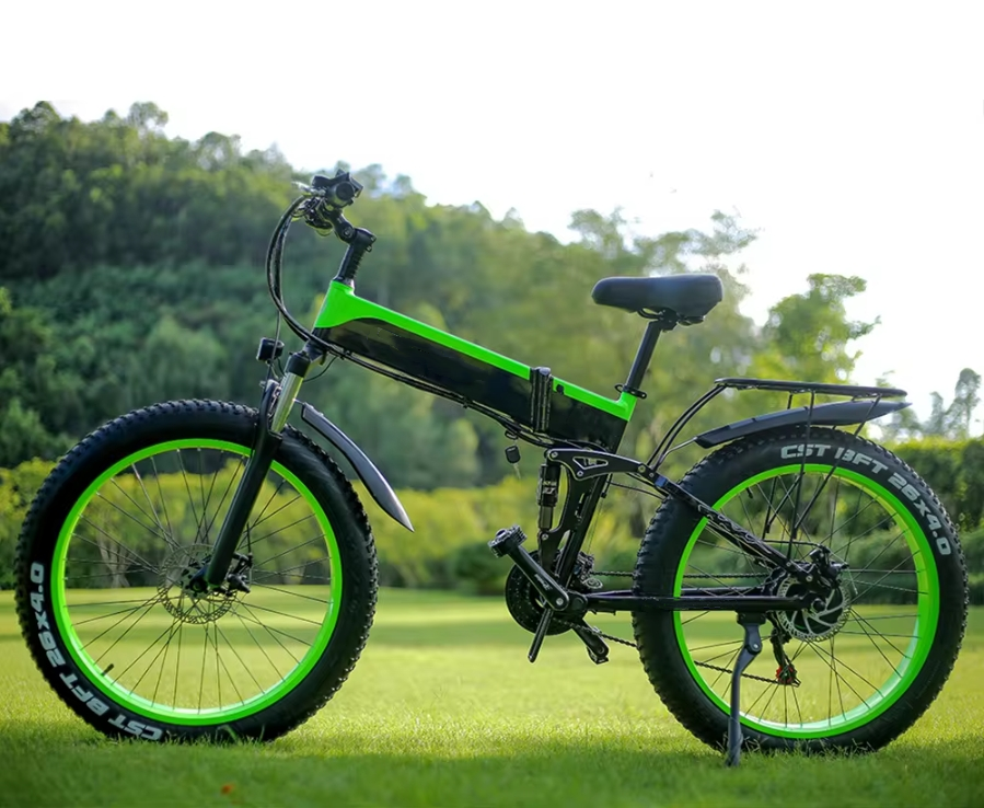 26 Inch Fat Tire Electric City Bike Front Suspension 21 Speed Foldable Ebike Mountain Ebike 48V 500W Electric Fat Bike