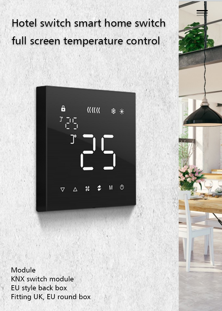 Full Touch Screen KNX Thermostat Controlling Air Conditioner For Smart Home Installation
