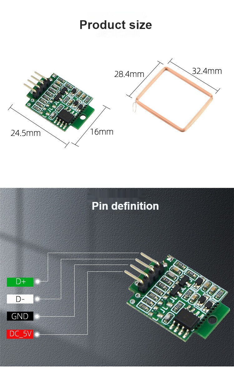 D5-WE-UH-00 ID Card Reader Module RFID Reader 125kHz Fingerprint ID Module Access Control Reader Head UID Reading USB Interface