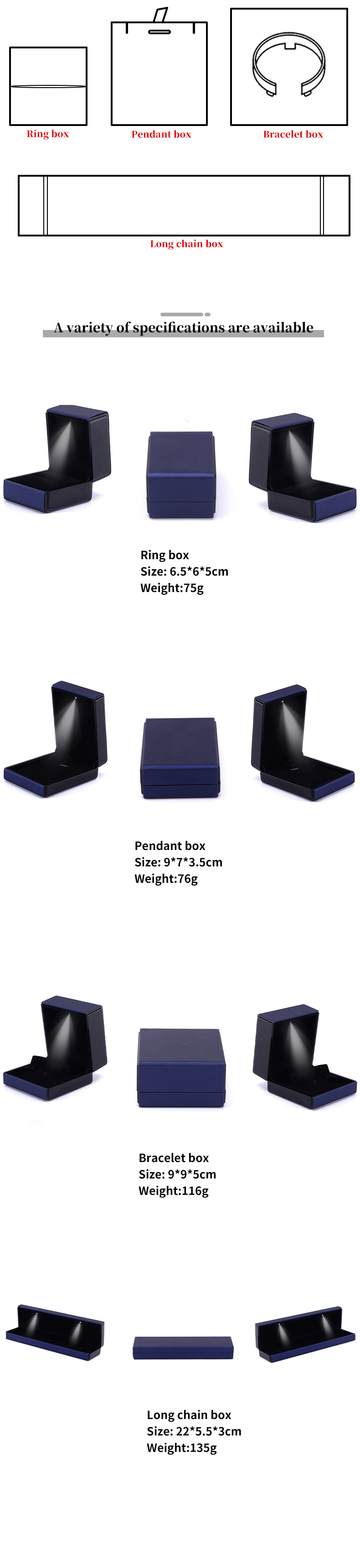 Jewelry Package Hanhong Custom Logo Leather LED Light Box for Bracelet Necklace and Ring
